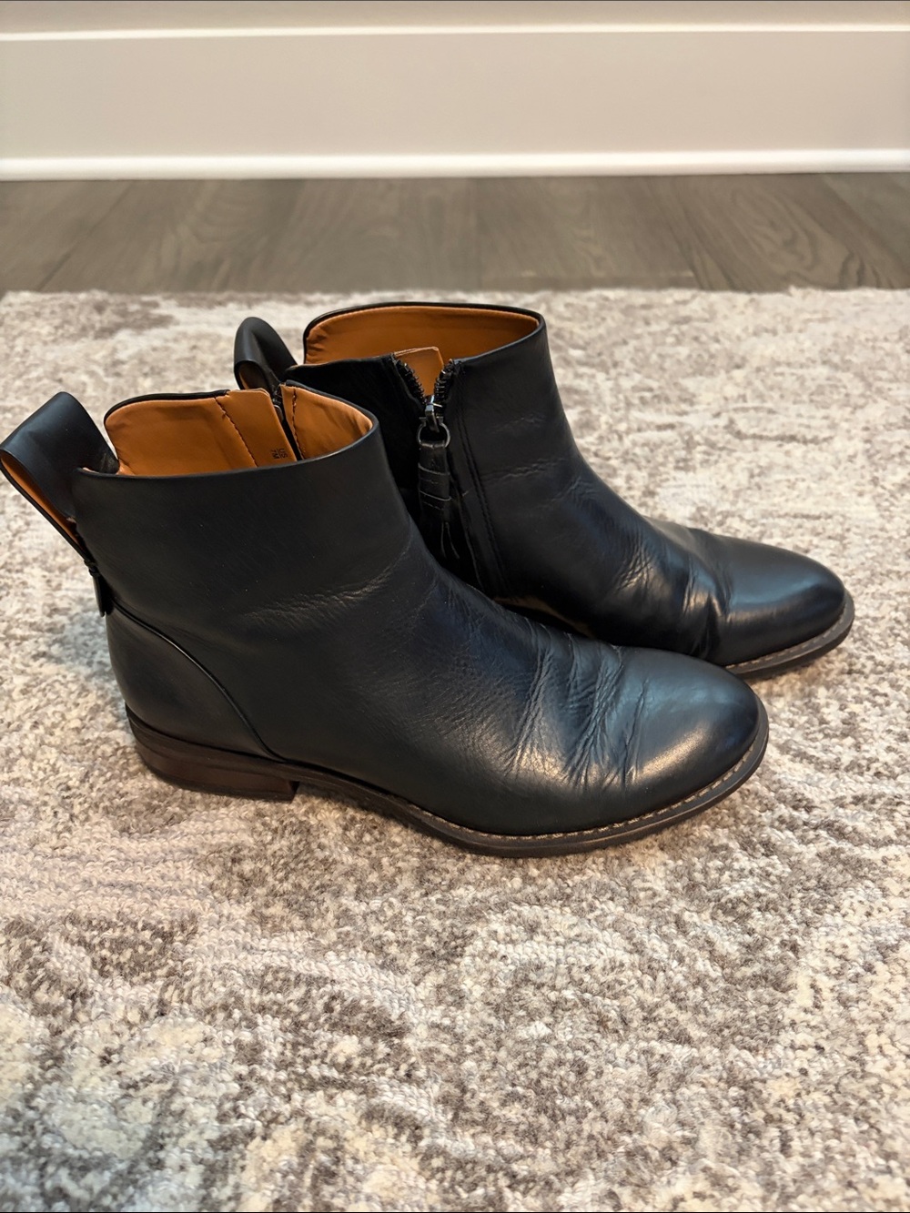 Franco Sarto Black Leather Side-Zip Ankle Boots
